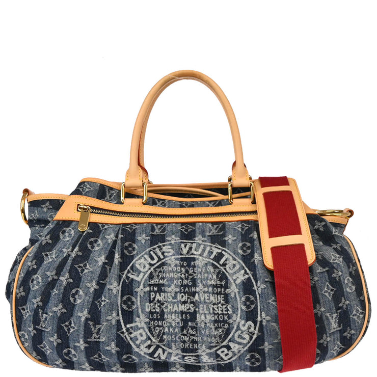 Louis Vuitton 2006 Blue Monogram Denim Cabas Raye GM 2way Shoulder Tote