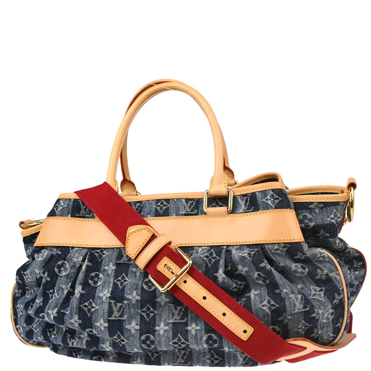 Louis Vuitton 2006 Blue Monogram Denim Cabas Raye GM 2way Shoulder Tote