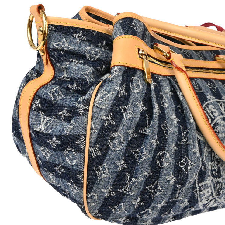 Louis Vuitton 2006 Blue Monogram Denim Cabas Raye GM 2way Shoulder Tote