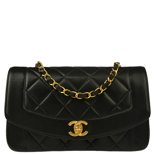 Chanel 1996-1997 Black Lambskin Small Diana Shoulder Bag