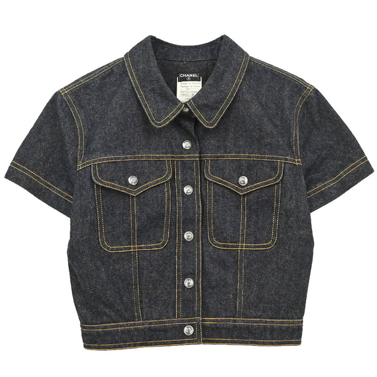 Chanel 1997 Single Breasted Short Sleeve Jacket Indigo #38
