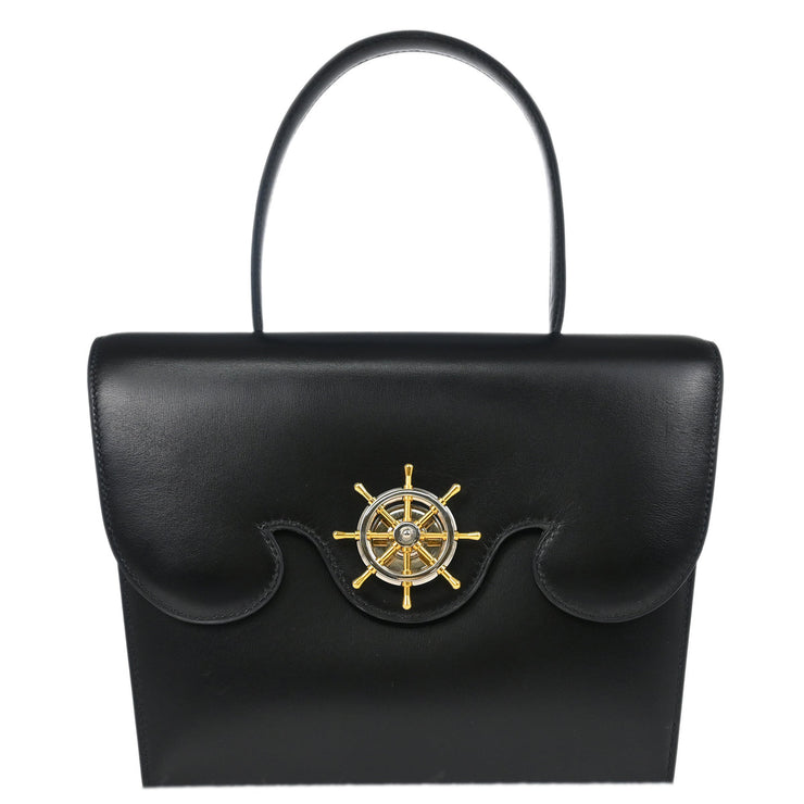 Hermes 1992 Black Box Calf Frigate Handbag