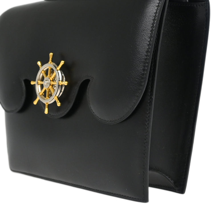 Hermes 1992 Black Box Calf Frigate Handbag