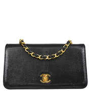 Chanel * 1989-1991 Black Lizard Turnlock Mini Full Flap Shoulder Bag