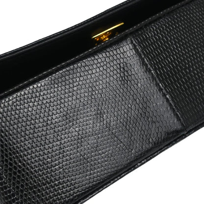 Chanel * 1989-1991 Black Lizard Turnlock Mini Full Flap Shoulder Bag