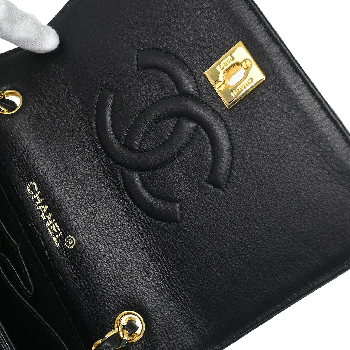 Chanel * 1989-1991 Black Lizard Turnlock Mini Full Flap Shoulder Bag