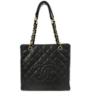 Chanel 2003-2004 Black Caviar Petite Shopping Tote PST Chain Handbag