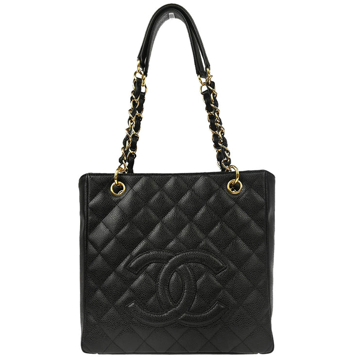 Chanel 2003-2004 Black Caviar Petite Shopping Tote PST Chain Handbag