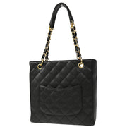 Chanel 2003-2004 Black Caviar Petite Shopping Tote PST Chain Handbag