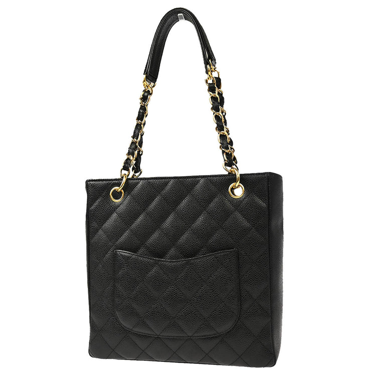 Chanel 2003-2004 Black Caviar Petite Shopping Tote PST Chain Handbag
