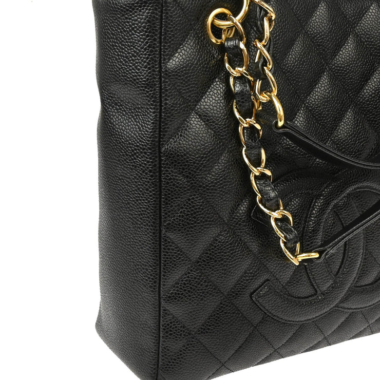 Chanel 2003-2004 Black Caviar Petite Shopping Tote PST Chain Handbag