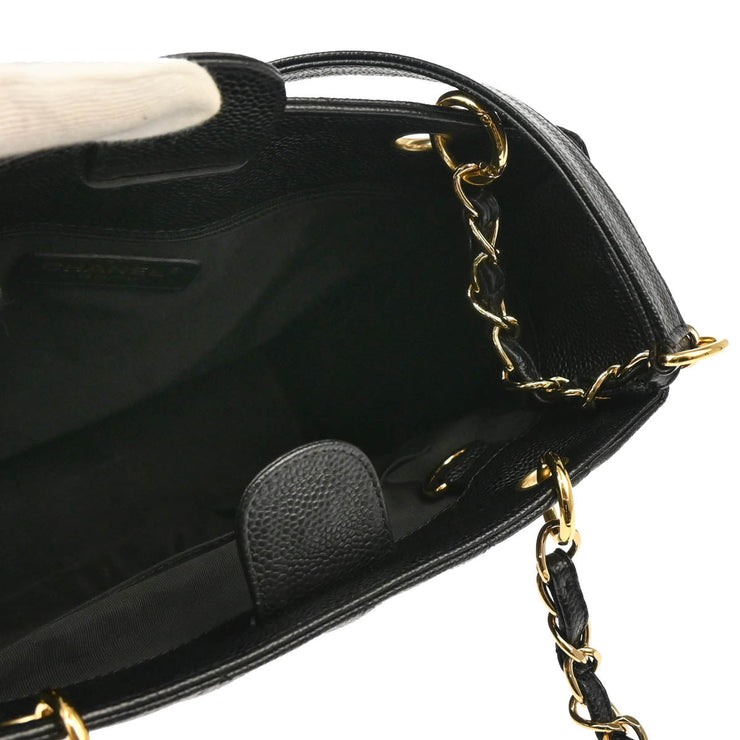 Chanel 2003-2004 Black Caviar Petite Shopping Tote PST Chain Handbag