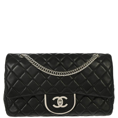 Chanel 2006-2008 Black Lambskin Medium Classic Double Flap Shoulder Bag