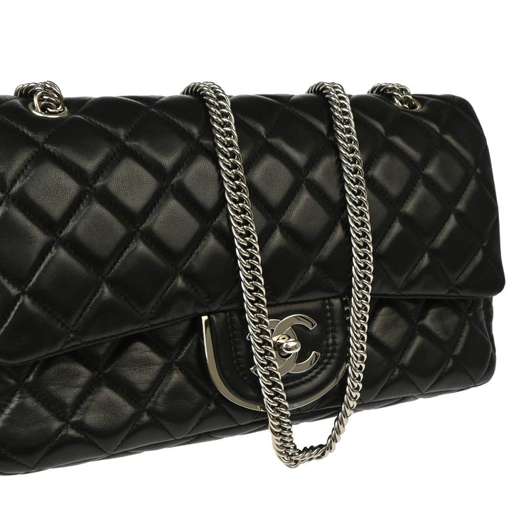 Chanel 2006-2008 Black Lambskin Medium Classic Double Flap Shoulder Bag