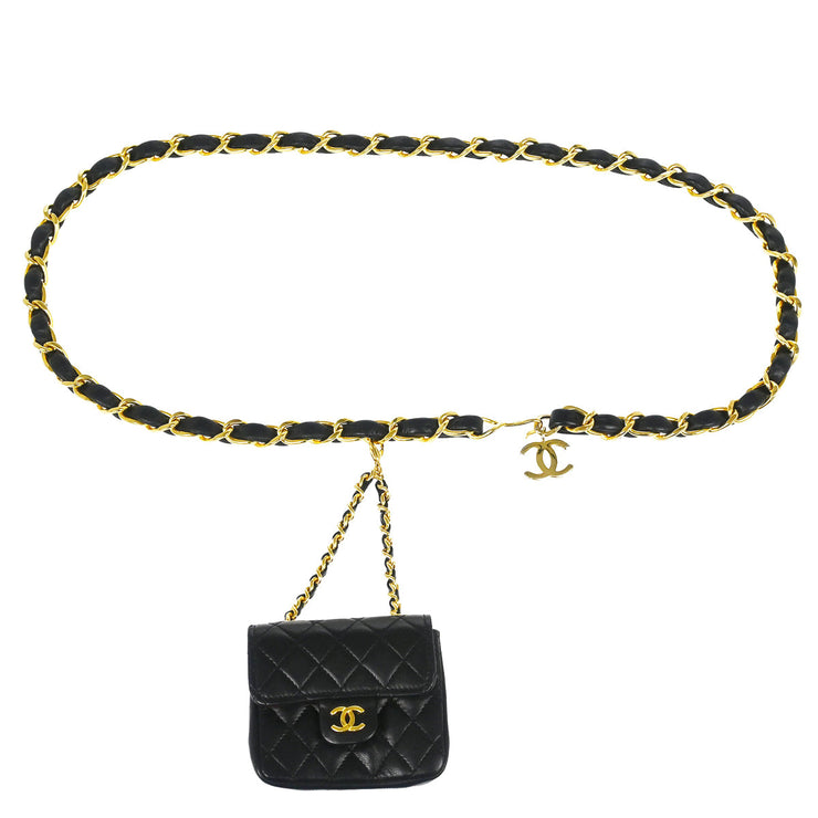 Chanel 1986-1988 Black Lambskin Classic Flap Micro Bum Belt Bag