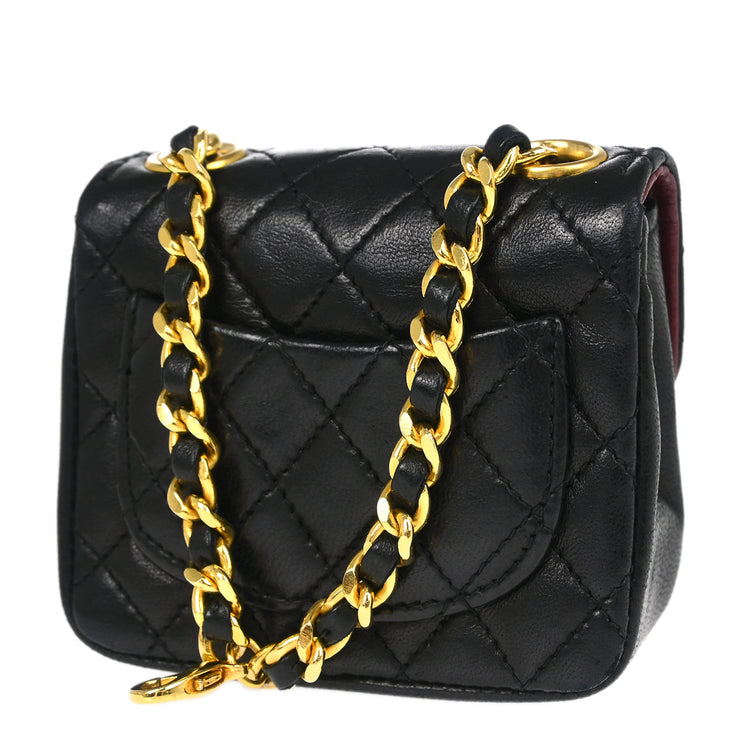 Chanel 1986-1988 Black Lambskin Classic Flap Micro Bum Belt Bag