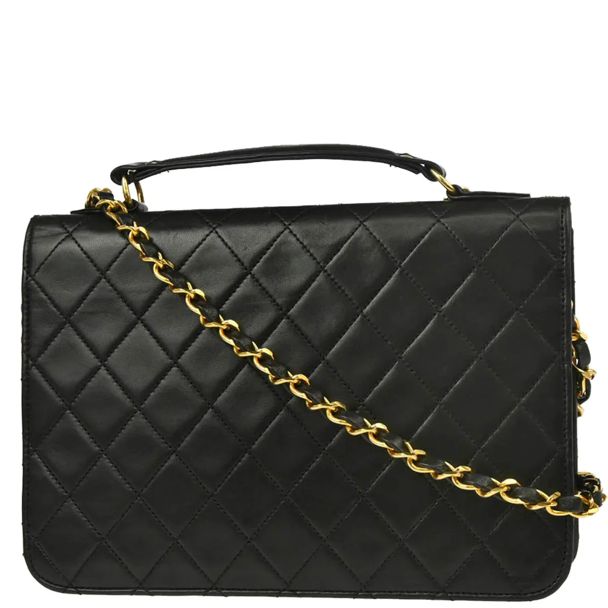 Chanel 1986-1988 Black Lambskin 2way Shoulder Handbag