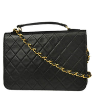 Chanel 1986-1988 Black Lambskin 2way Shoulder Handbag
