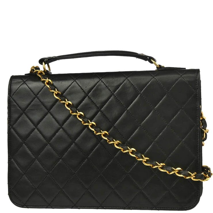 Chanel 1986-1988 Black Lambskin 2way Shoulder Handbag