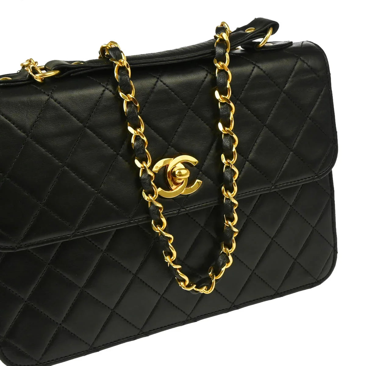 Chanel 1986-1988 Black Lambskin 2way Shoulder Handbag