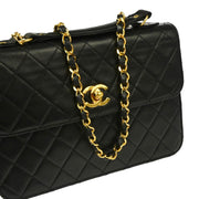 Chanel 1986-1988 Black Lambskin 2way Shoulder Handbag