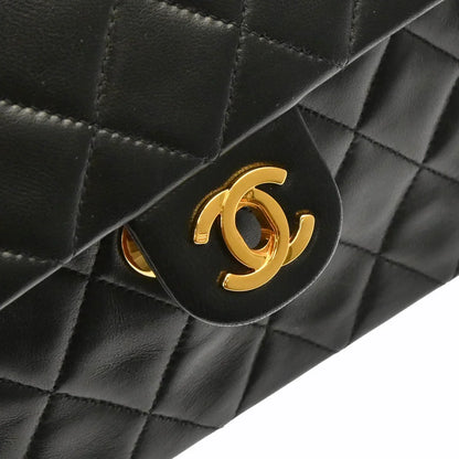 Chanel 1991-1994 Black Lambskin Classic Square Flap Shoulder Bag