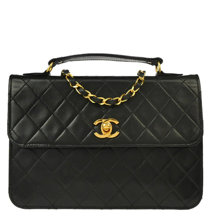 Chanel 1986-1988 Black Lambskin 2way Shoulder Bag