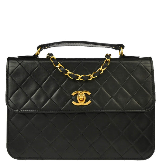 Chanel 1986-1988 Black Lambskin 2way Shoulder Handbag