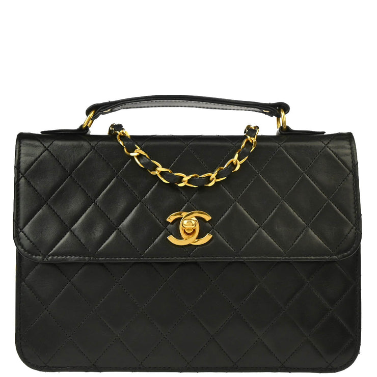 Chanel 1986-1988 Black Lambskin 2way Shoulder Handbag
