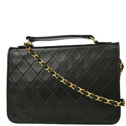 Chanel 1986-1988 Black Lambskin 2way Shoulder Bag