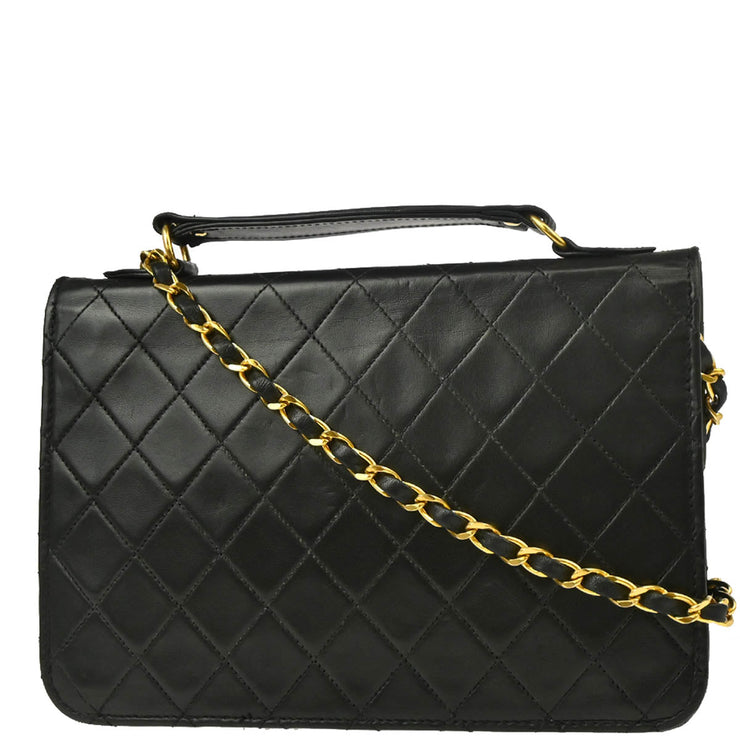 Chanel 1986-1988 Black Lambskin 2way Shoulder Handbag