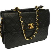 Chanel 1986-1988 Black Lambskin 2way Shoulder Handbag