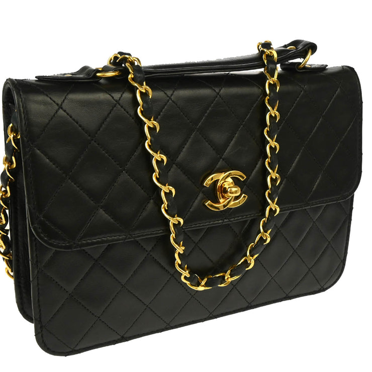 Chanel 1986-1988 Black Lambskin 2way Shoulder Handbag