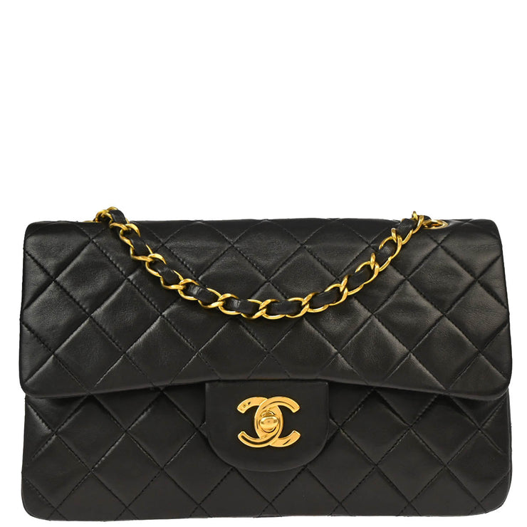 Chanel 1994-1996 Black Lambskin Small Classic Double Flap Shoulder Bag
