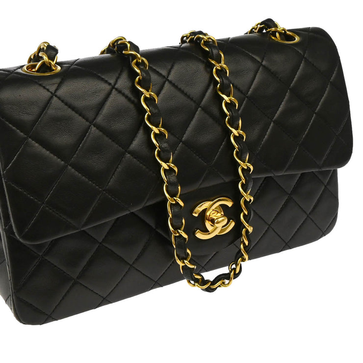 Chanel 1994-1996 Black Lambskin Small Classic Double Flap Shoulder Bag
