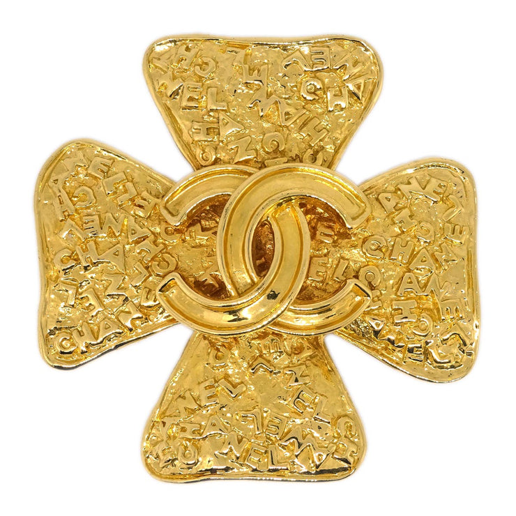 Chanel Clover Brooch Pin Gold 95A