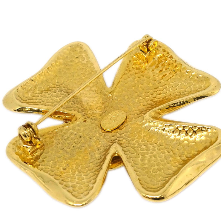 Chanel Clover Brooch Pin Gold 95A