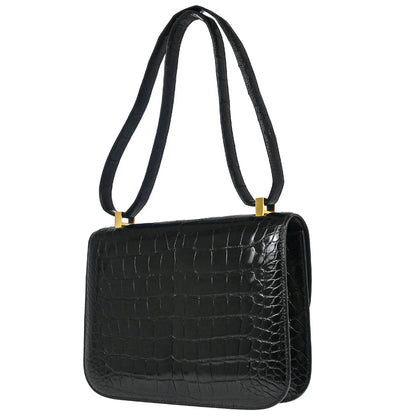 Hermes 1996 * Black Alligator Constance 23 Shoulder Bag