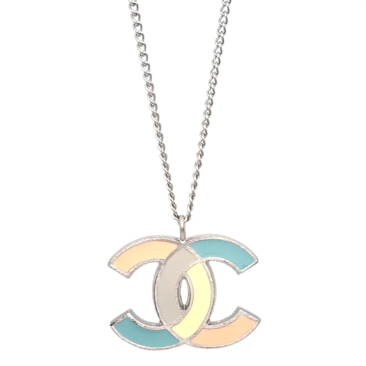 Chanel CC Chain Necklace Silver 05P