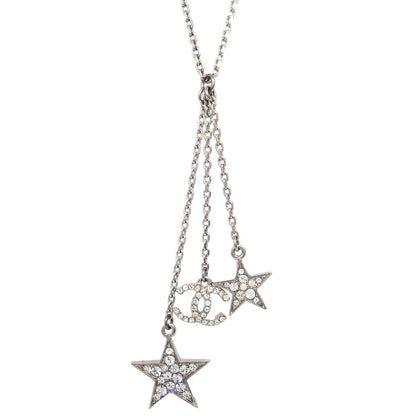 Chanel Chain Necklace Pendant Rhinestone Silver 08P