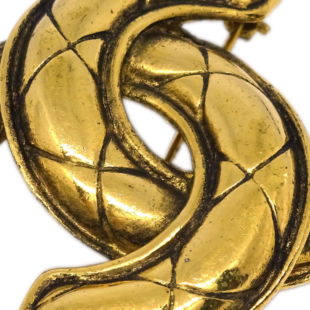 Chanel Quilted CC Brooch Pin Gold 1142