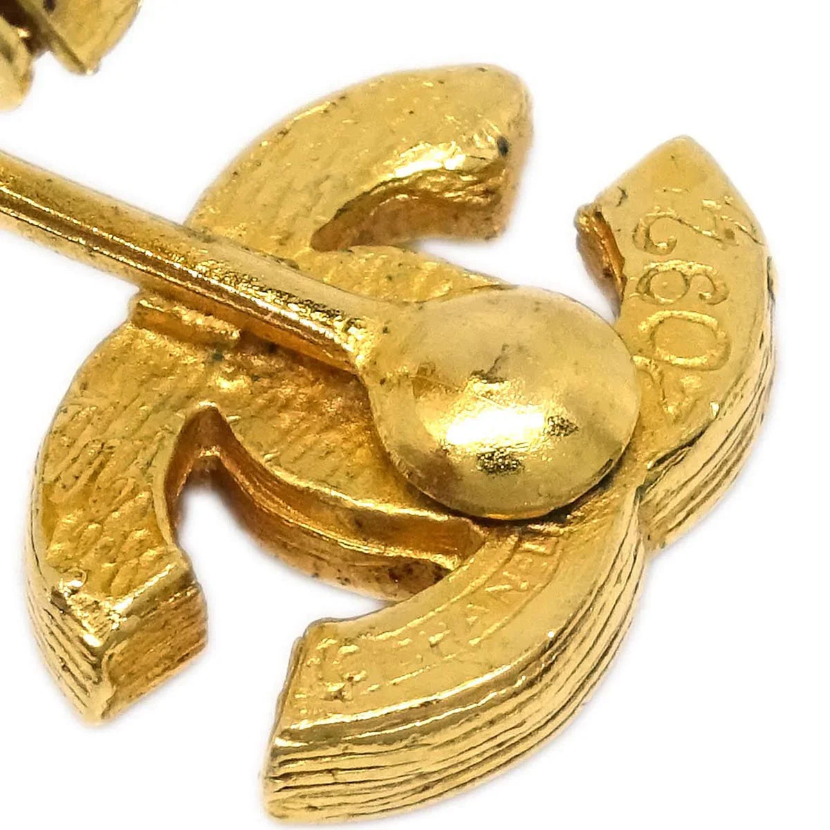 Chanel Gold CC Earrings Clip-On Rhinestone