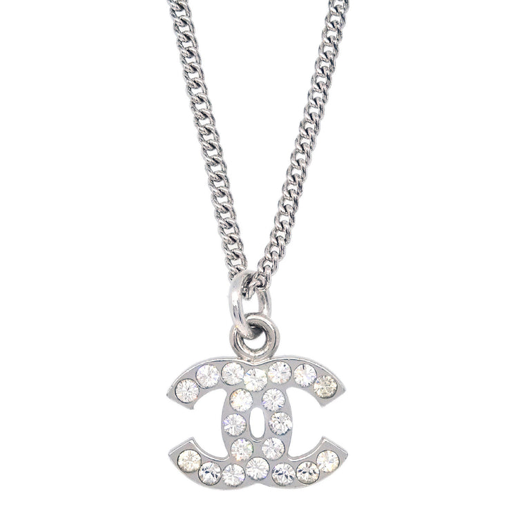 Chanel CC Chain Necklace Pendant Rhinestone Silver 07V