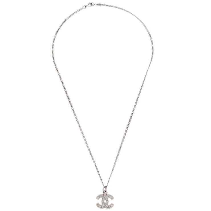 Chanel CC Chain Necklace Pendant Rhinestone Silver 07V