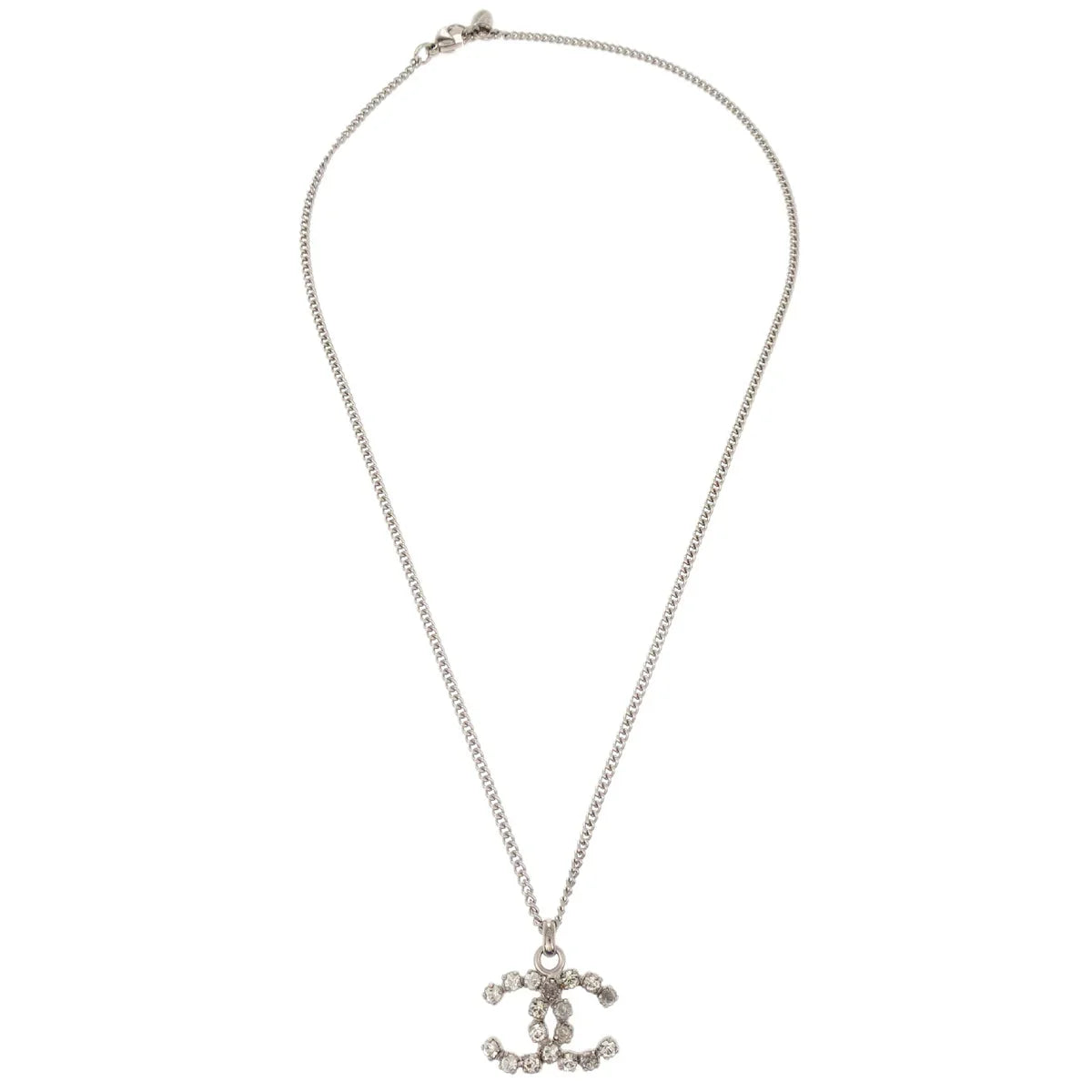 Chanel CC Chain Necklace Pendant Rhinestone Silver 05V