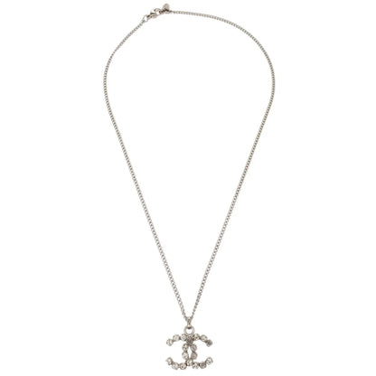 Chanel CC Chain Necklace Pendant Rhinestone Silver 05V
