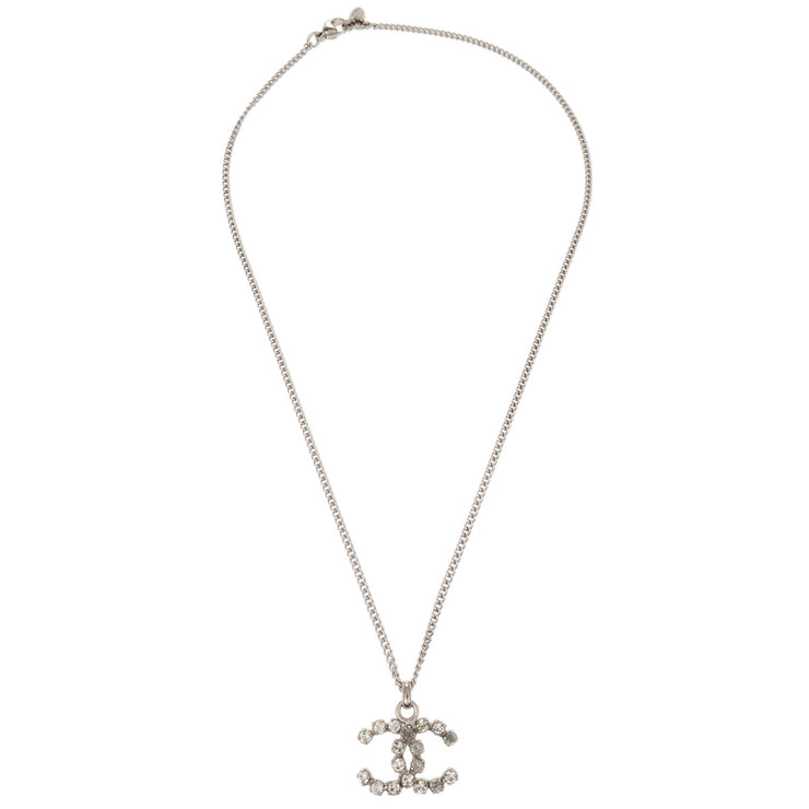 Chanel CC Chain Necklace Pendant Rhinestone Silver 05V