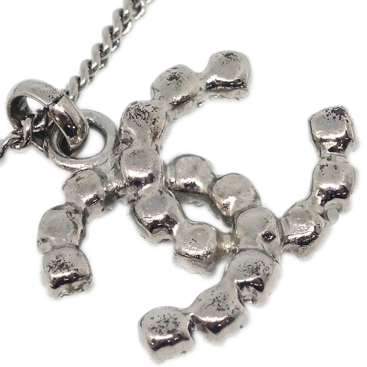 Chanel CC Chain Necklace Pendant Rhinestone Silver 05V