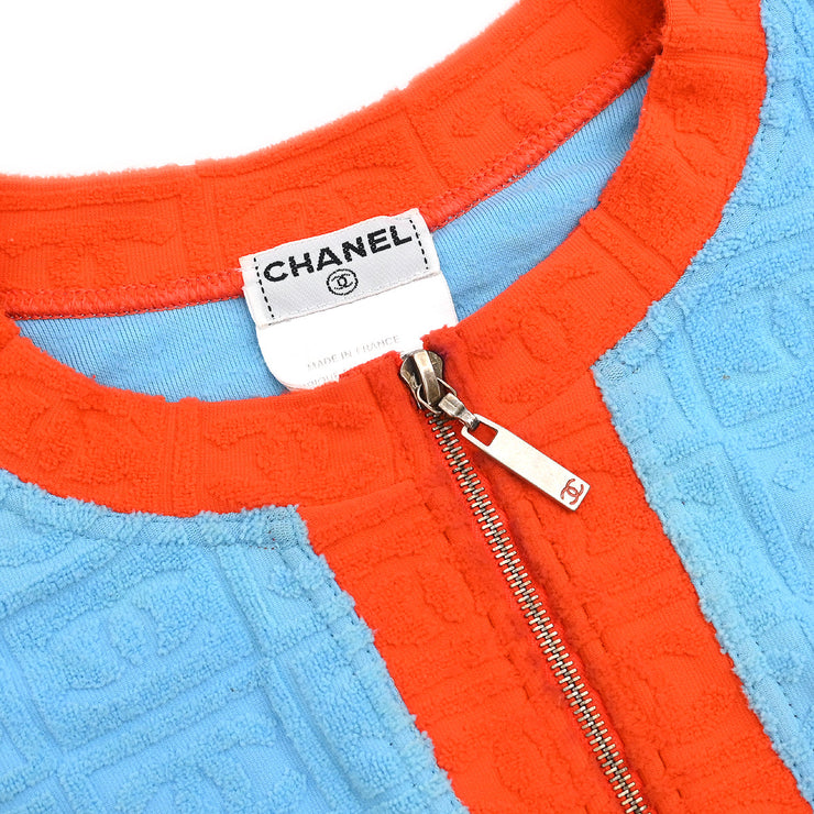 Chanel 2002 Zip-up Collarless Jacket Light Blue #42