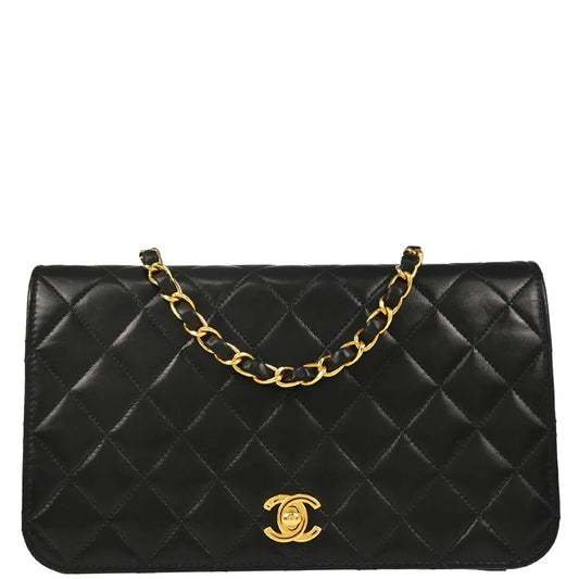 Chanel 2000-2002 Black Lambskin Turnlock Small Full Flap Shoulder Bag